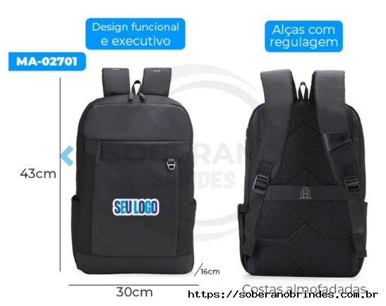 MOCHILA EM POLYESTER/PU - EXECUTIVE - 20L - PRETA